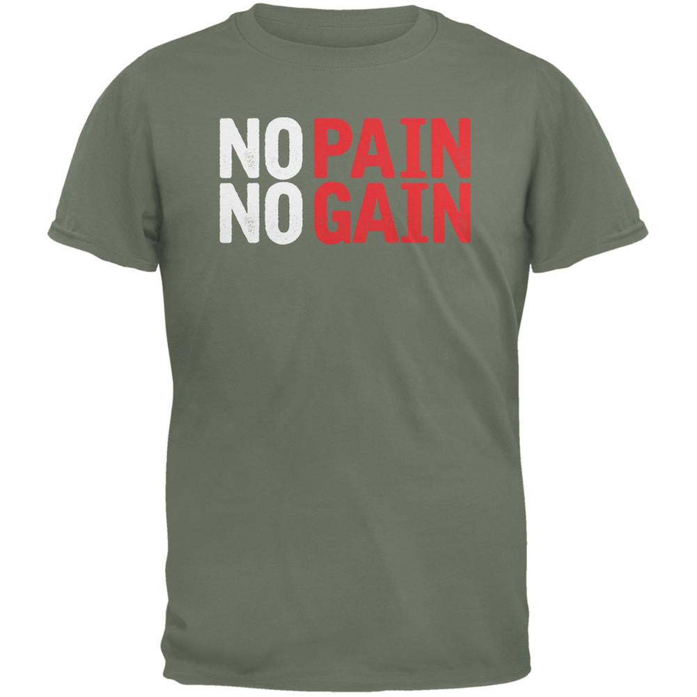 No Pain No Gain Military Green Adult T-Shirt Men's T-Shirts Old Glory 2XL Green 