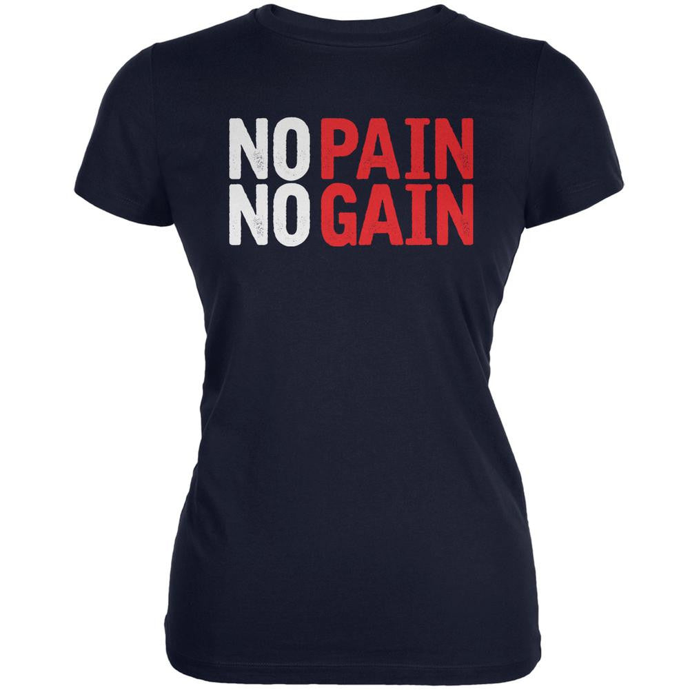 No Pain No Gain Navy Juniors Soft T-Shirt Juniors T-Shirts Old Glory 2XL Blue 