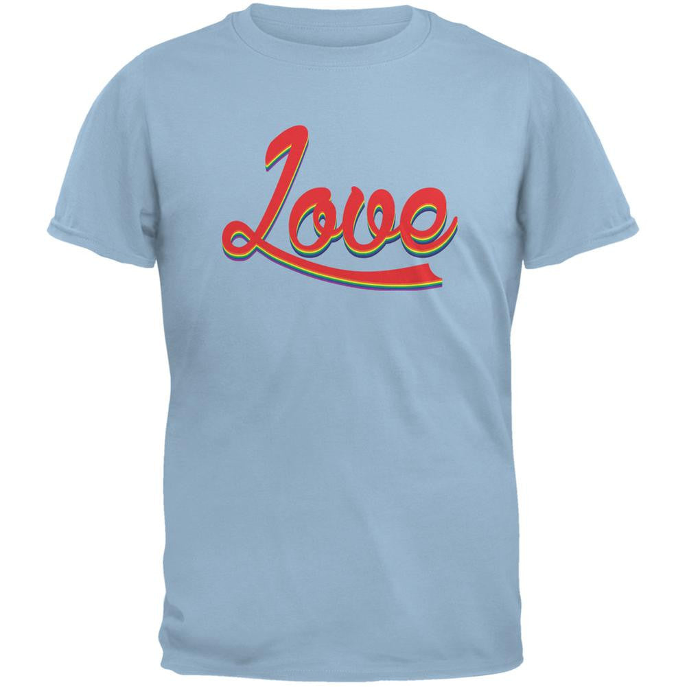 LGBT Script Love Rainbow Light Blue Adult T-Shirt Men's T-Shirts Old Glory 2XL Blue 