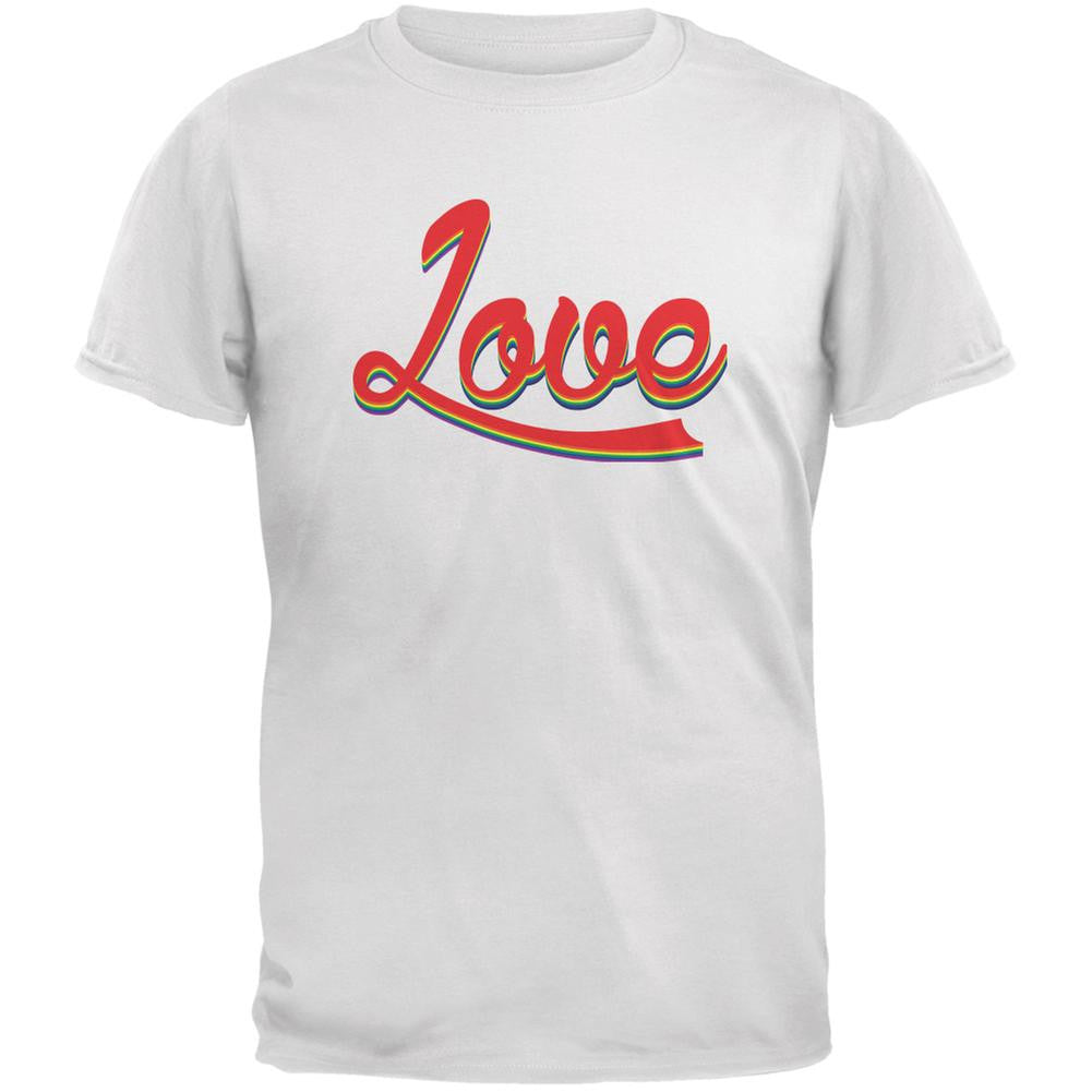 LGBT Script Love Rainbow White Adult T-Shirt Men's T-Shirts Old Glory 2XL White 