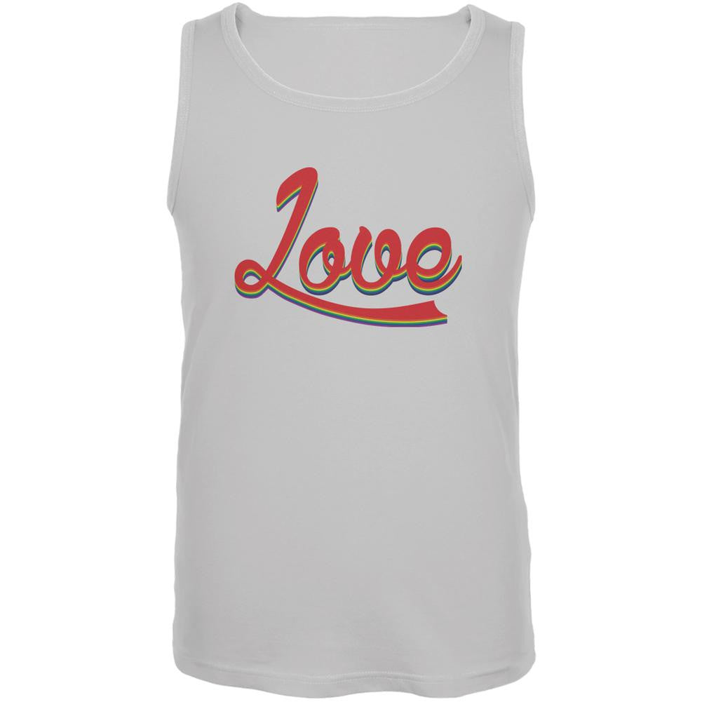 LGBT Script Love Rainbow White Adult Tank Top Men's Tank Tops Old Glory 2XL White 