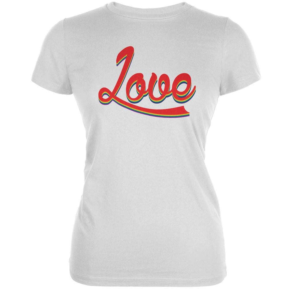 LGBT Script Love Rainbow White Juniors Soft T-Shirt Juniors T-Shirts Old Glory 2XL White 