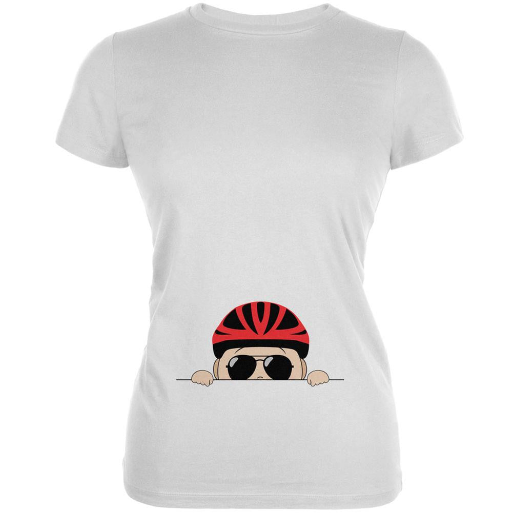 Peeking Baby Bike Helmet Sunglasses White Juniors Soft T-Shirt Juniors T-Shirts Old Glory 2XL White 