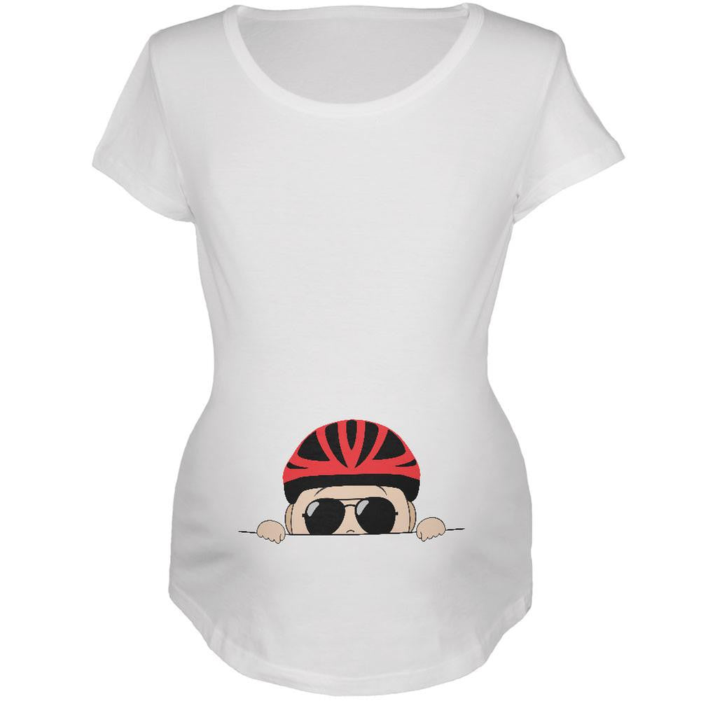 Peeking Baby Bike Helmet Sunglasses White Maternity Soft T-Shirt Maternity T-Shirts Old Glory 2XL White 