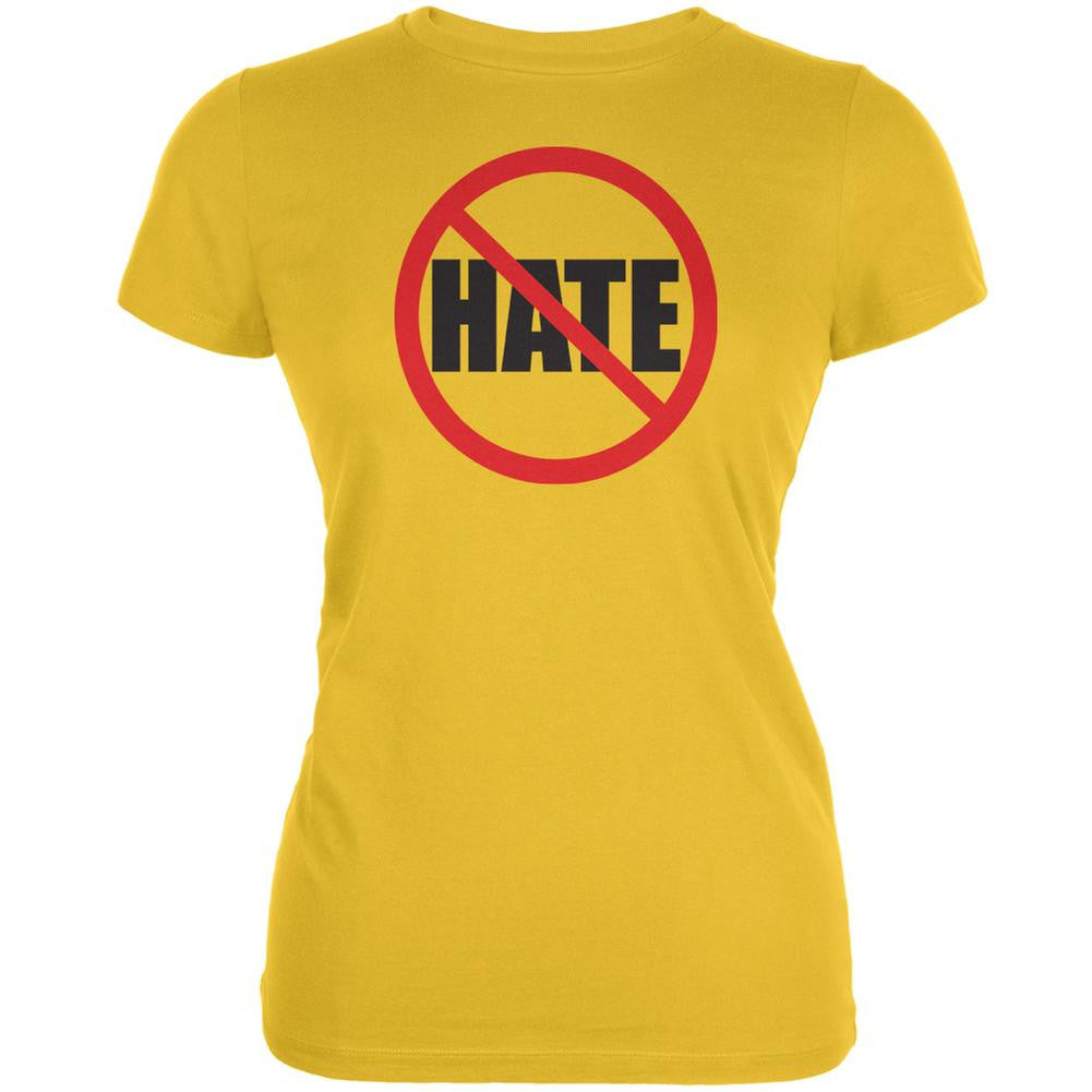 Anti Hate Bright Yellow Juniors Soft T-Shirt Juniors T-Shirts Old Glory 2XL Yellow 