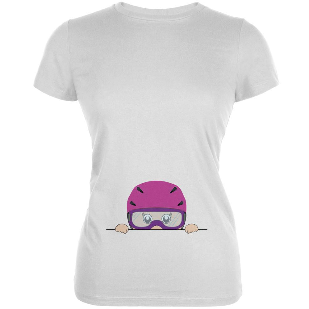 Winter Peeking Baby Snowboarder White Juniors Soft T-Shirt Juniors T-Shirts Old Glory 2XL White 