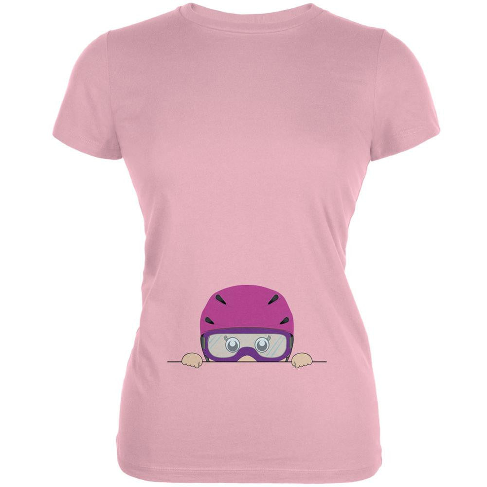 Winter Peeking Baby Snowboarder Pink Juniors Soft T-Shirt Juniors T-Shirts Old Glory 2XL Pink 