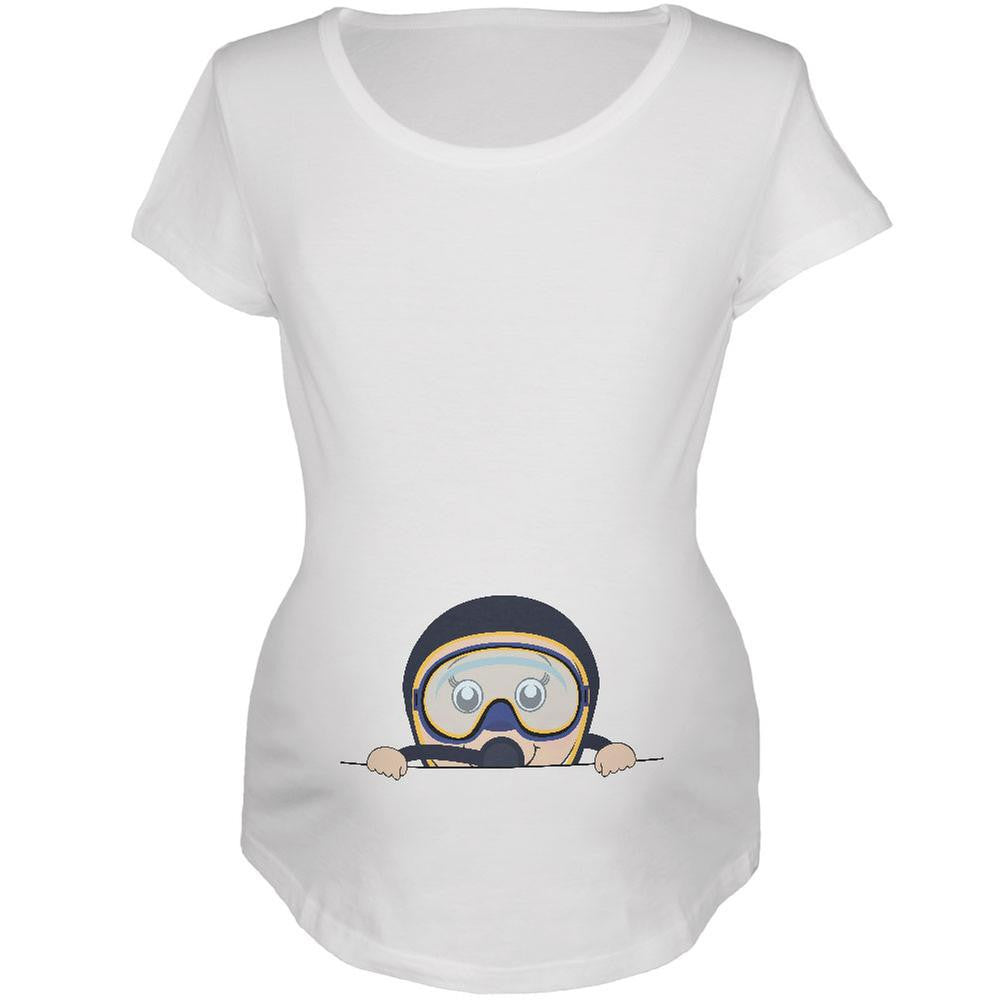 Summer Peeking Baby Scuba Diver White Maternity Soft T-Shirt Maternity T-Shirts Old Glory 2XL White 