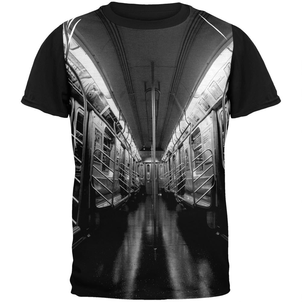 New York City Subway Black and White Pete Cohen Adult Black T-Shirt Men's T-Shirts Old Glory SM Multi 