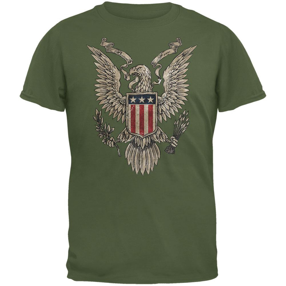 4th of July Born Free American Bald Eagle Military Green Adult T-Shirt Men's T-Shirts Old Glory 2XL Green 