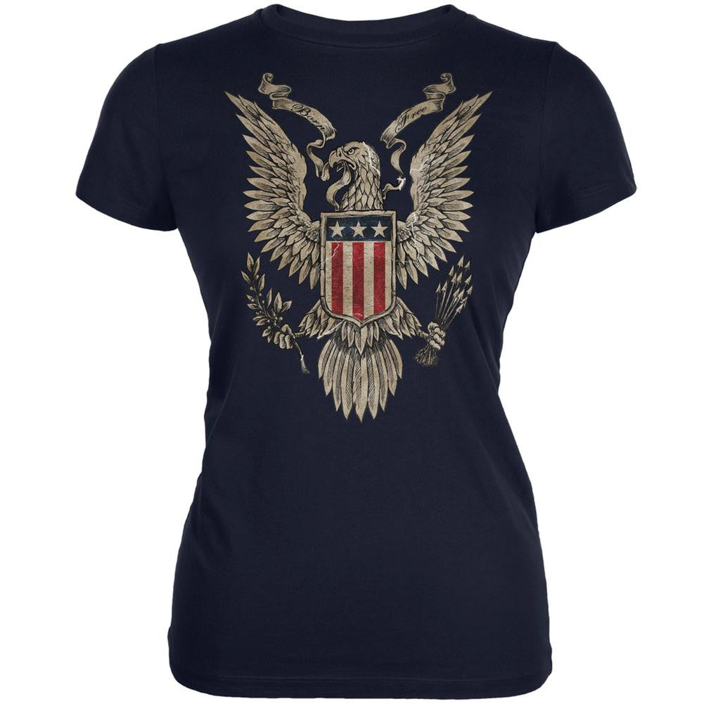 4th July Born Free Vintage American Bald Eagle Navy Juniors T-Shirt Juniors T-Shirts Old Glory 2XL Blue 