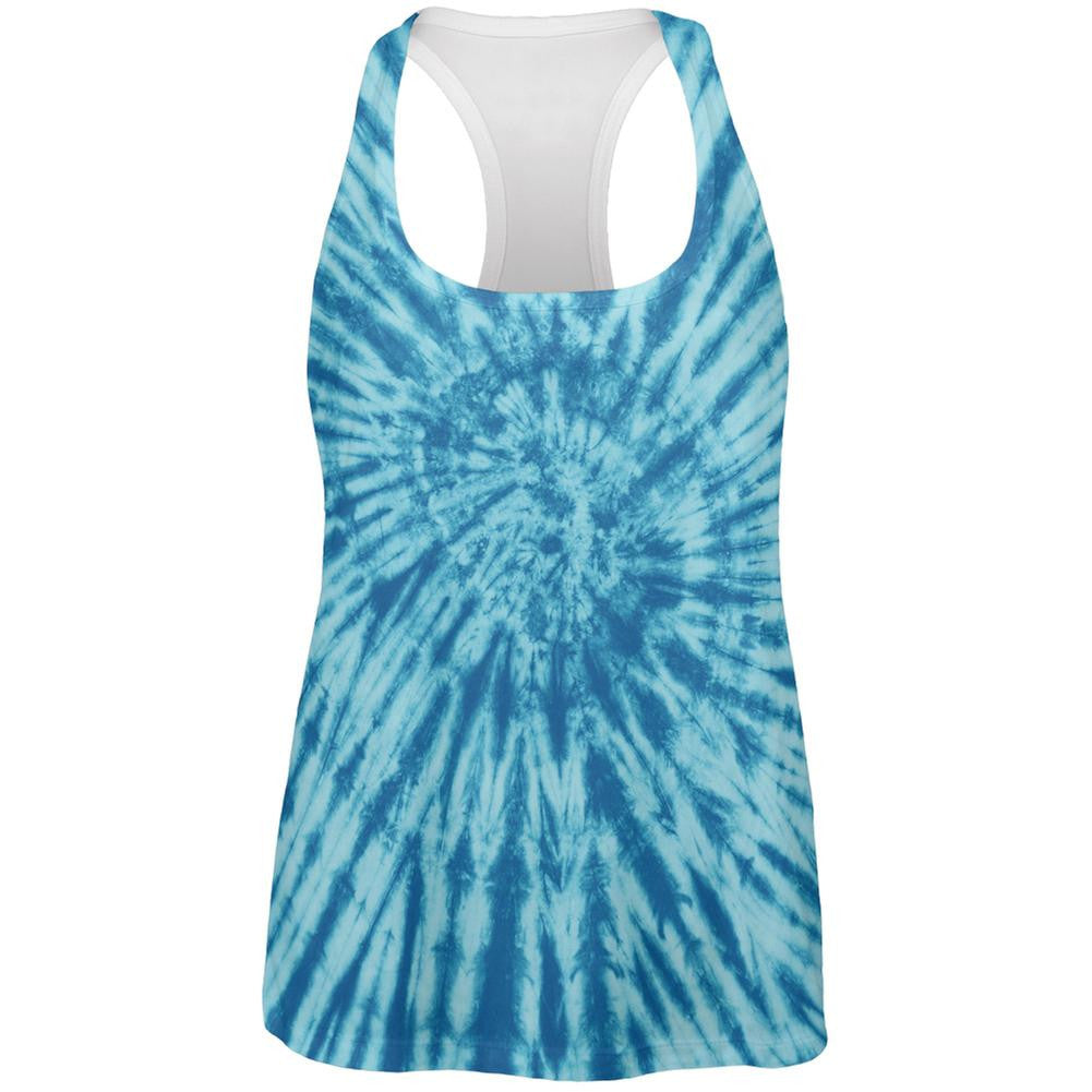 Blue Tie Dye All Over Womens Work Out Tank Top Women's Tank Tops Old Glory 2XL White 