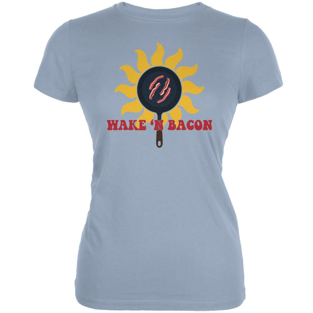 Wake 'n Bacon Light Blue Juniors Soft T-Shirt Juniors T-Shirts Old Glory 2XL Blue 