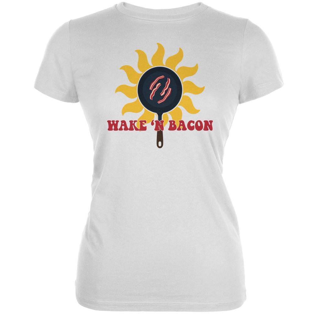 Wake 'n Bacon White Juniors Soft T-Shirt Juniors T-Shirts Old Glory 2XL White 