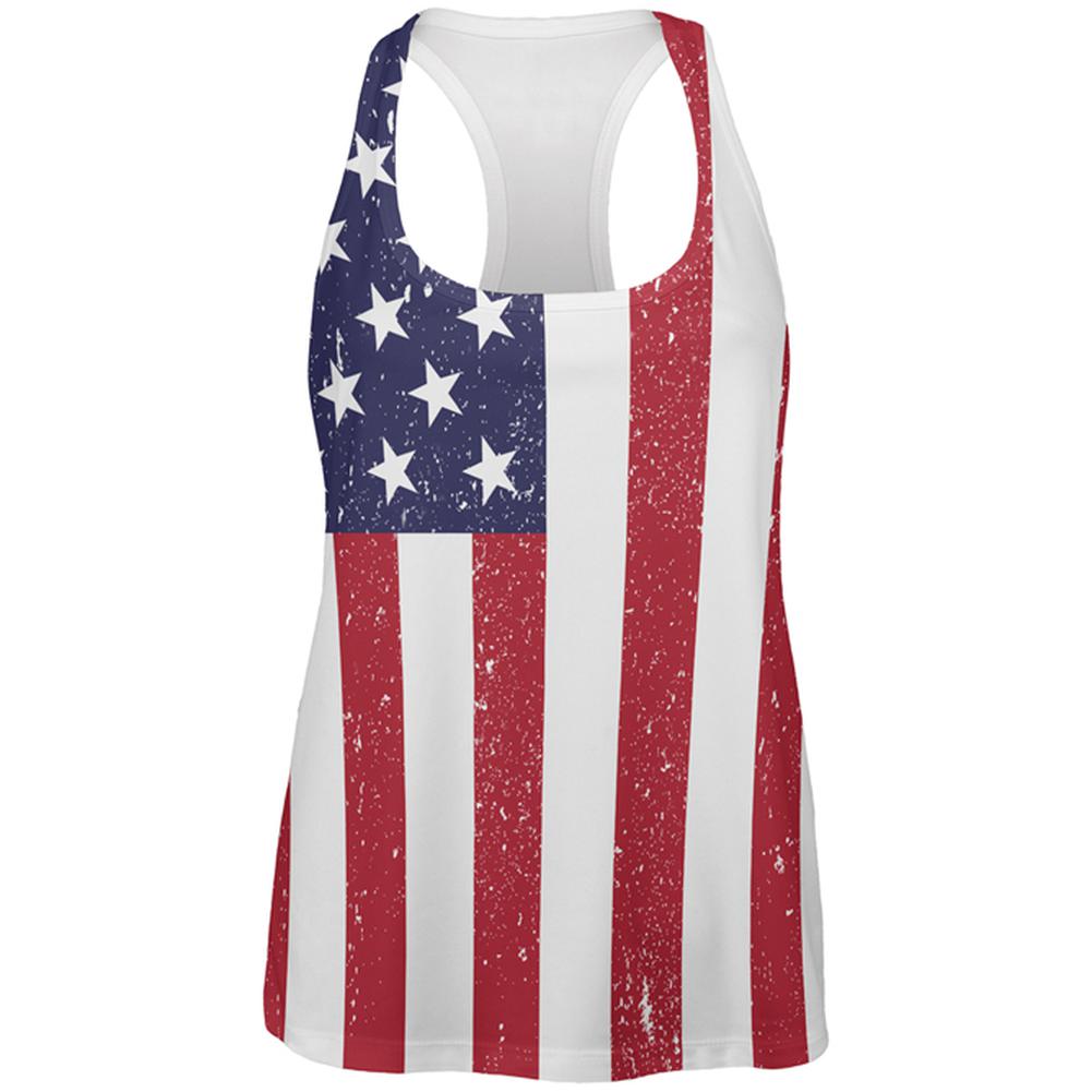 4th of July American Flag Distressed All Over Womens Work Out Tank Top Women's Tank Tops Old Glory 2XL Multi 