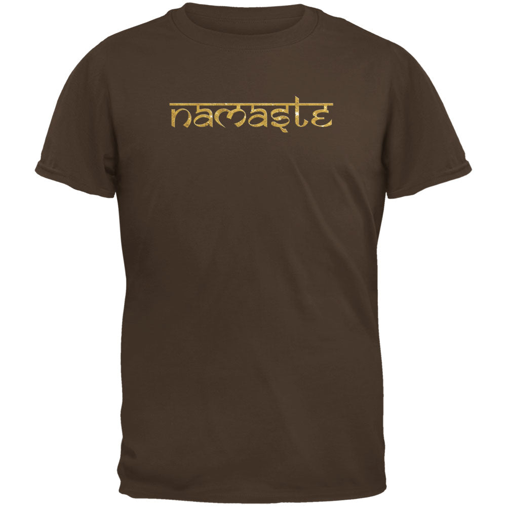 Yoga Namaste Sanskrit Brown Adult T-Shirt Men's T-Shirts Old Glory 2XL Brown 