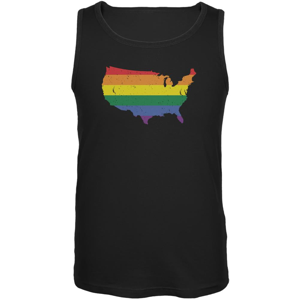 LGBT Rainbow USA Black Adult Tank Top Men's Tank Tops Old Glory 2XL Black 