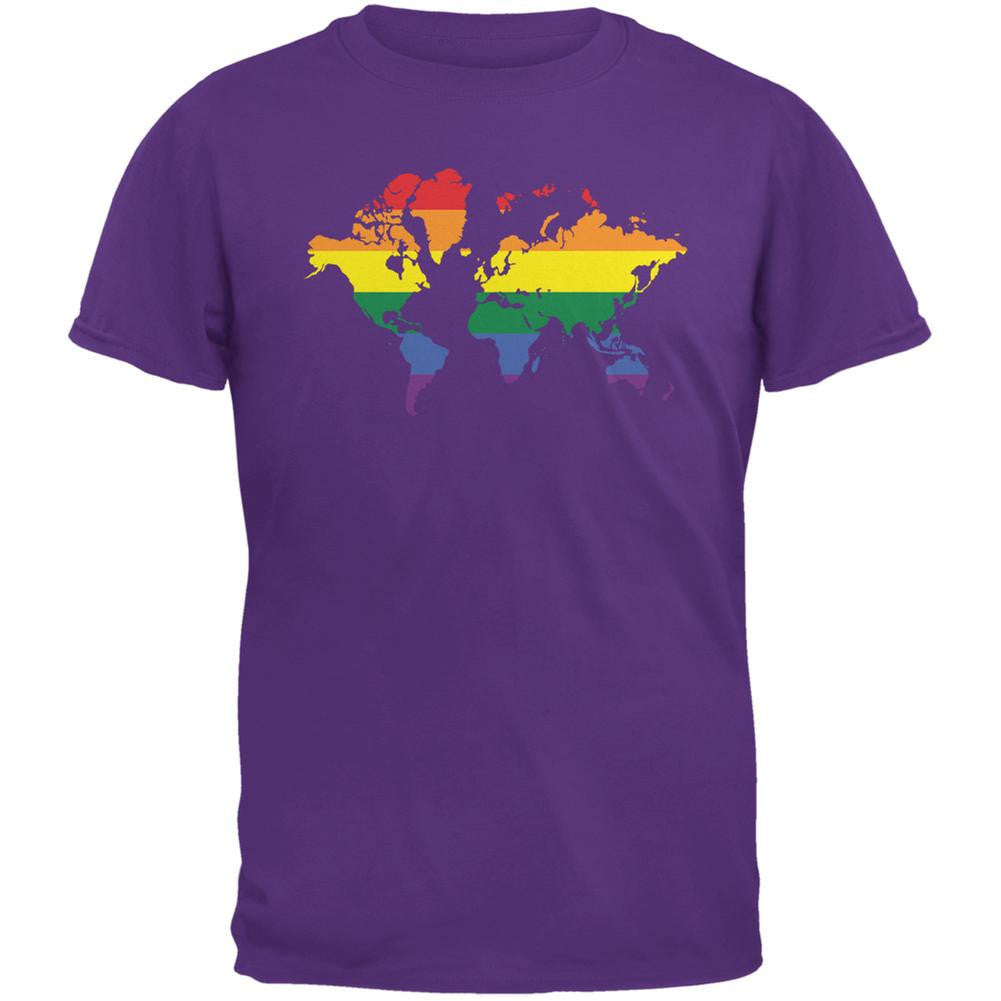 LGBT Rainbow World Map Purple Adult T-Shirt Men's T-Shirts Old Glory 2XL Purple 