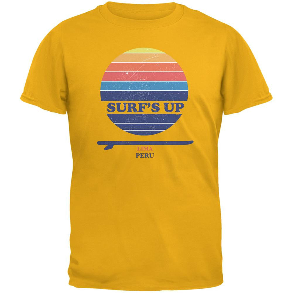 Surf's Up Lima Beach Gold Adult T-Shirt Men's T-Shirts Old Glory 2XL Yellow 