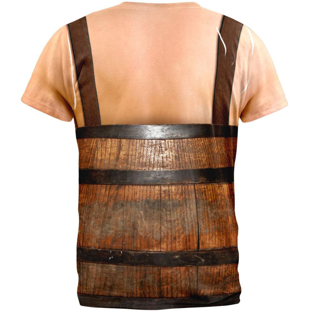 Halloween Man in Barrel Suspenders Costume All Over Adult T-Shirt Men's T-Shirts Old Glory   