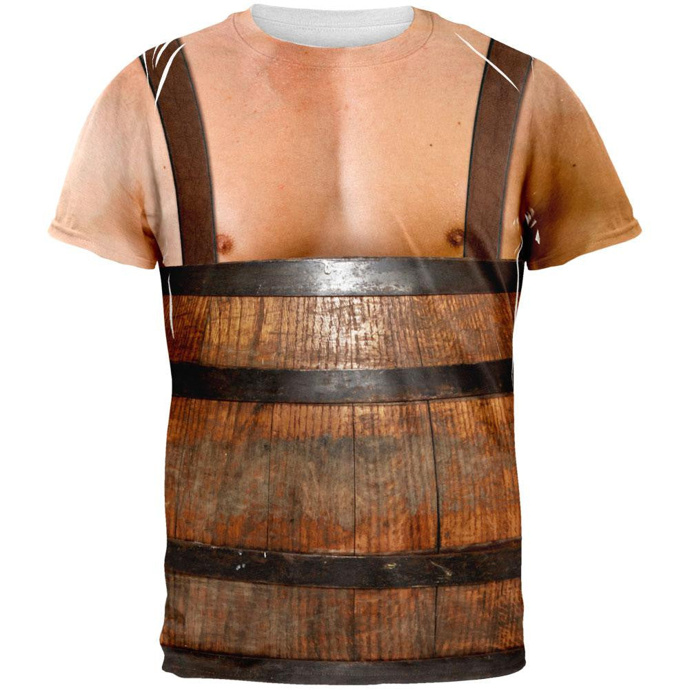 Halloween Man in Barrel Suspenders Costume All Over Adult T-Shirt Men's T-Shirts Old Glory 2XL White 