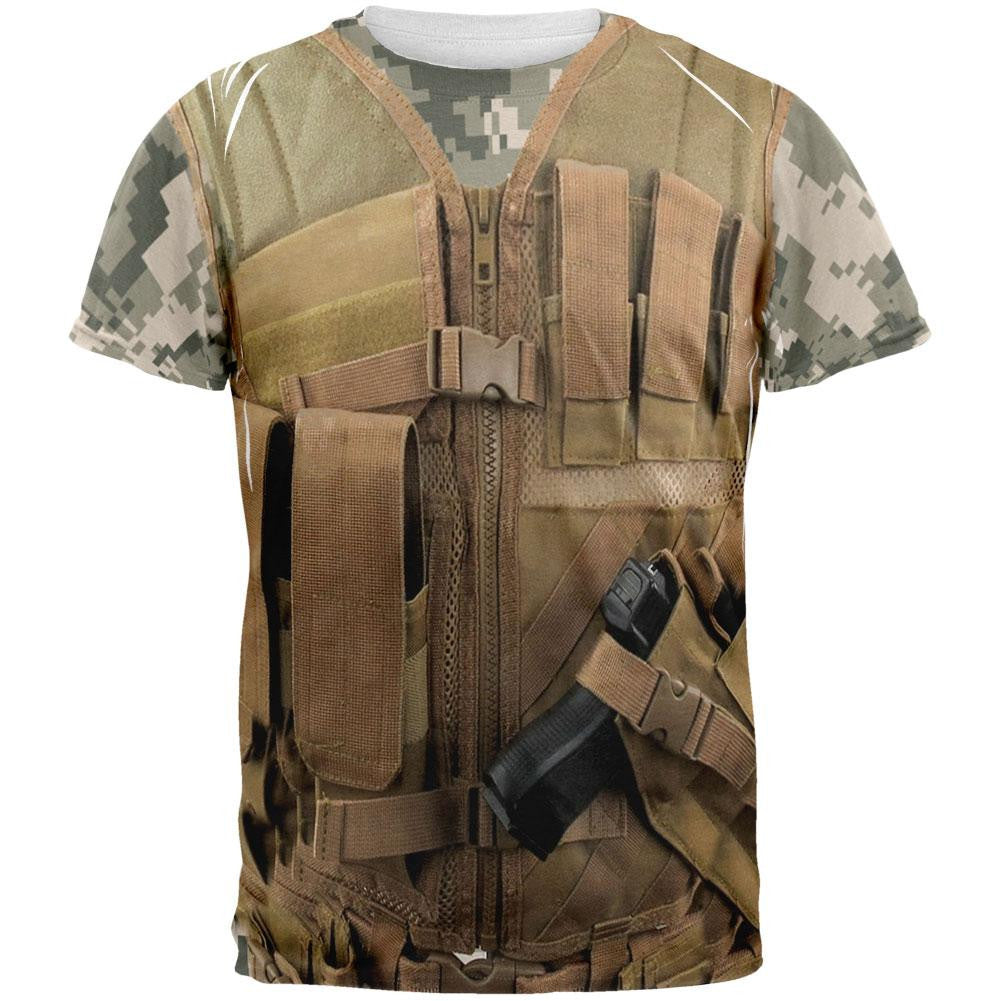 Halloween Desert Tactical Military Vest Costume All Over Adult T-Shirt Men's T-Shirts Old Glory 2XL White 