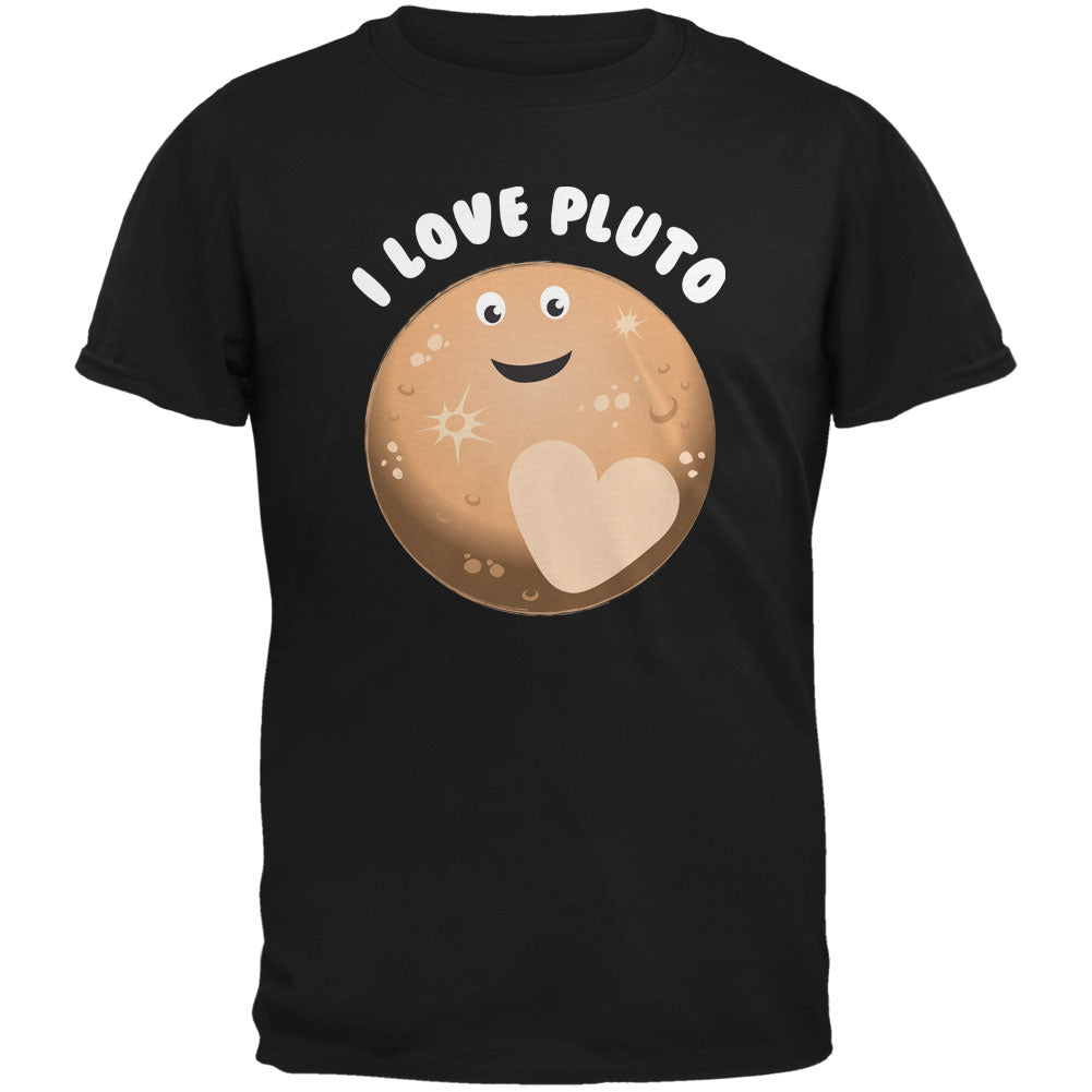 I Love Pluto Planet Black Adult T-Shirt Men's T-Shirts Old Glory 2XL Black 