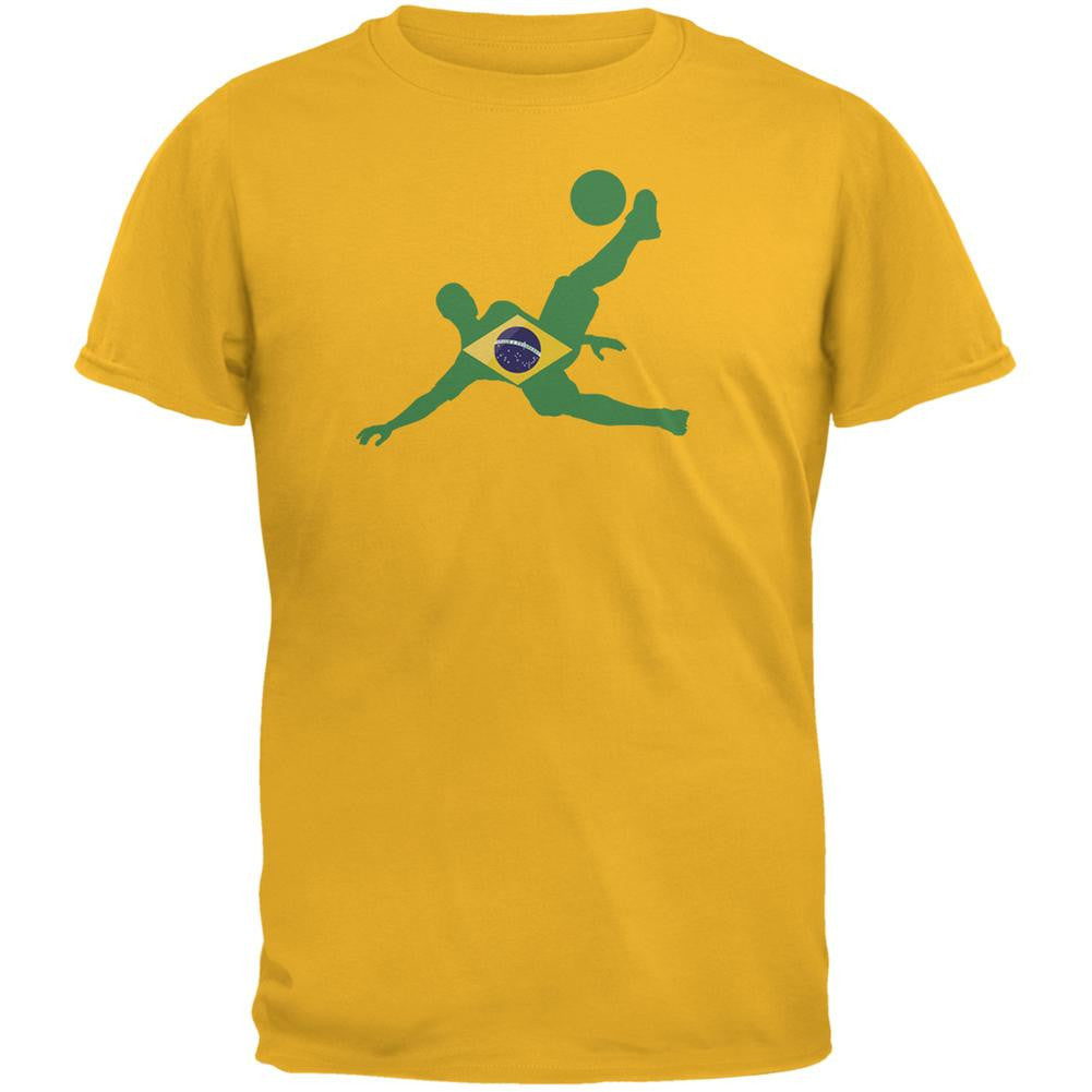 World Cup Brazil Soccer Kick Flag Silhouette Gold Adult T-Shirt Men's T-Shirts World Cup 2XL Yellow 