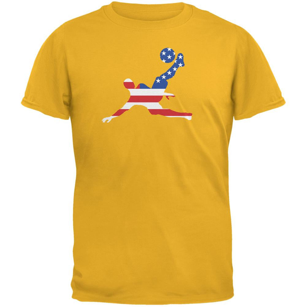 World Cup USA Soccer Kick Flag Silhouette Gold Adult T-Shirt Men's T-Shirts World Cup 2XL Yellow 