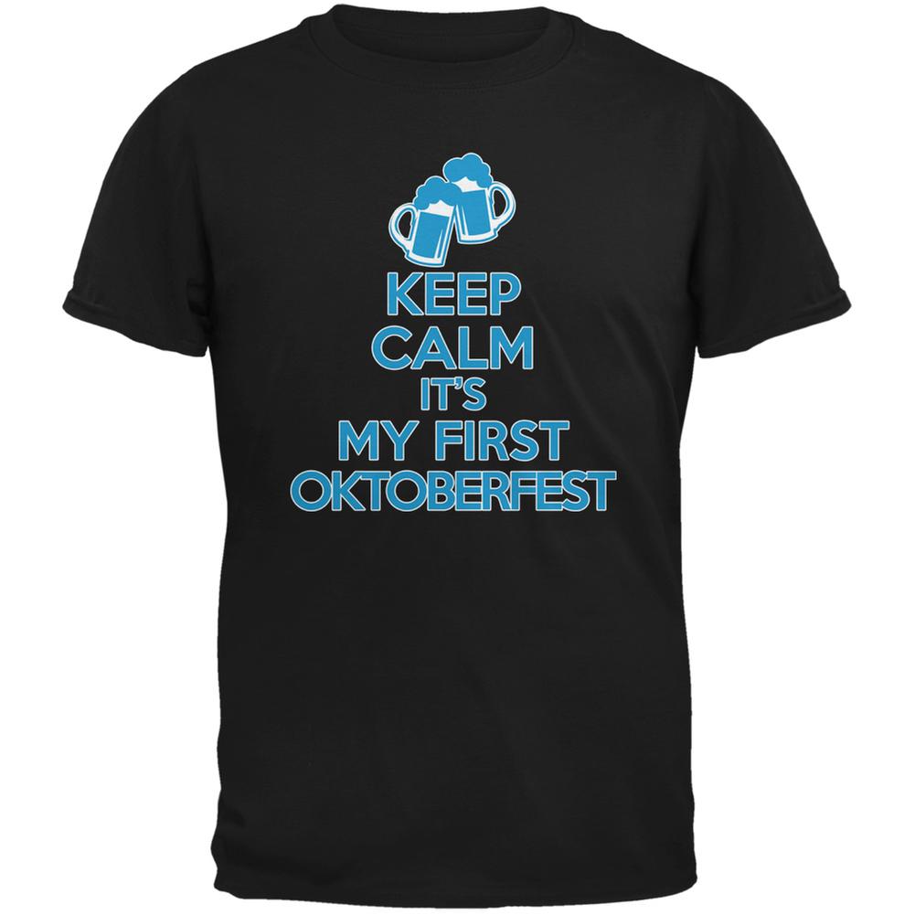 Oktoberfest Keep Calm First Funny Black Youth T-Shirt Youth T-Shirts Old Glory LG Black 