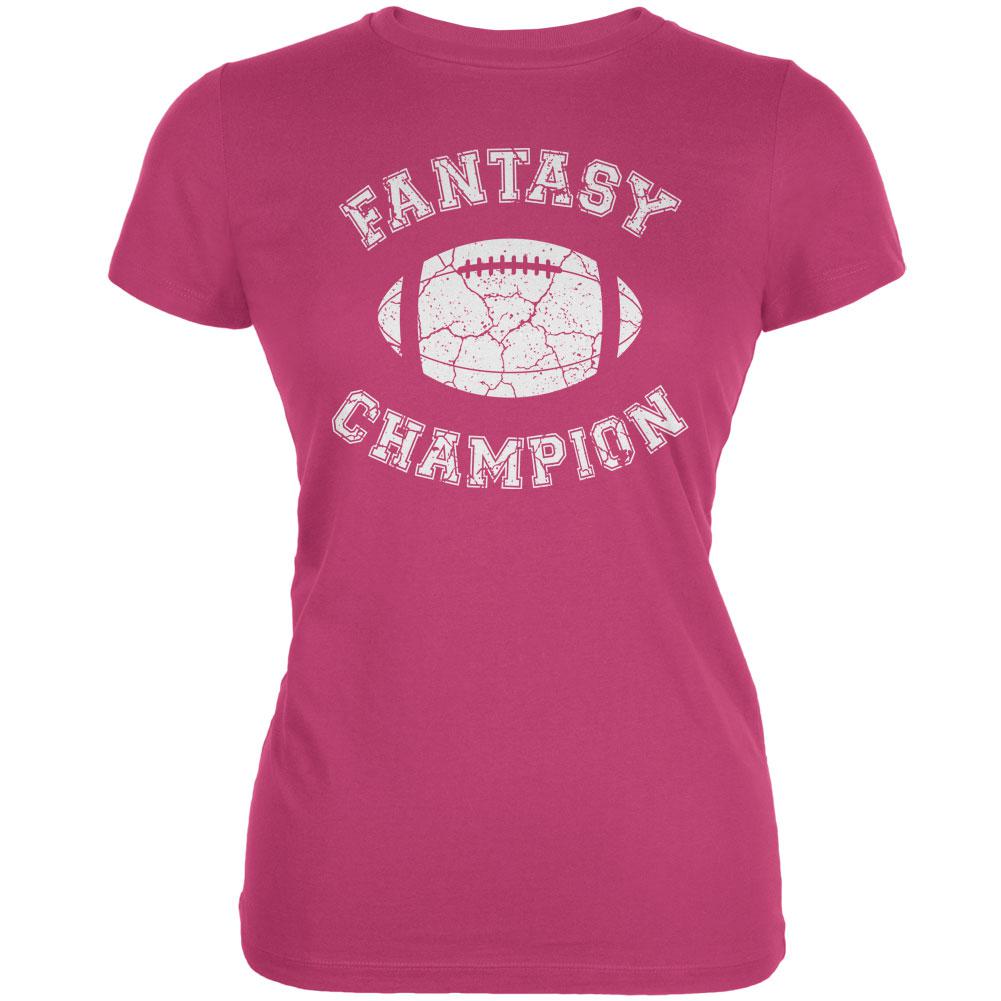 Fantasy Football Distressed Champion Berry Pink Juniors Soft T-Shirt Juniors T-Shirts Old Glory LG Pink 