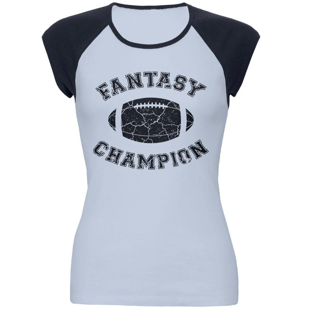 Fantasy Football Distressed Champion Light Blue/Navy Juniors Raglan T-Shirt Juniors Raglans Old Glory LG Multi 