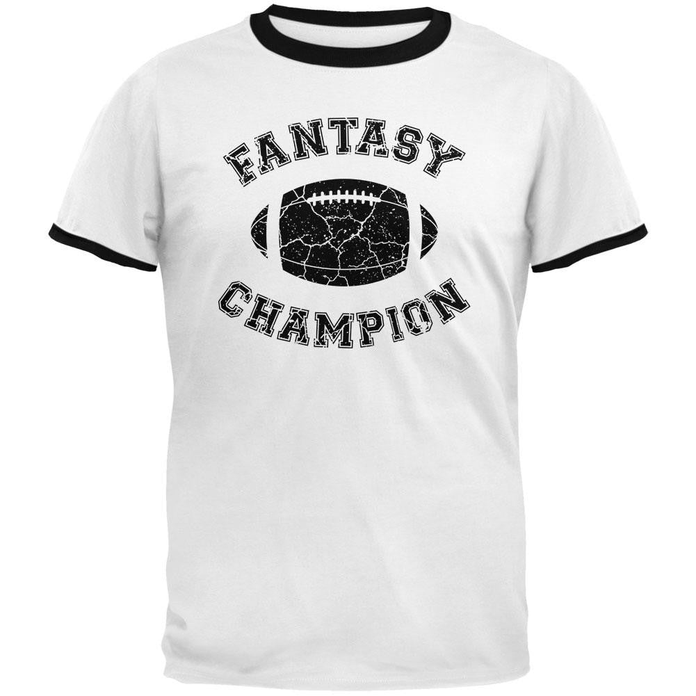 Fantasy Football Distressed Champion White/Black Men's Ringer T-Shirt Men's T-Shirts Old Glory 2X Multi 