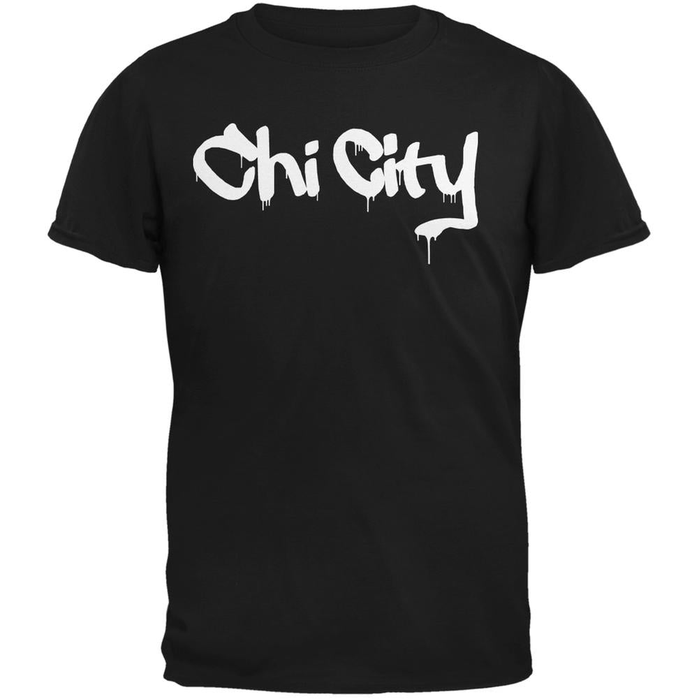 Chicago Chi City Graffiti Black Adult T-Shirt Men's T-Shirts Old Glory 2XL Black 