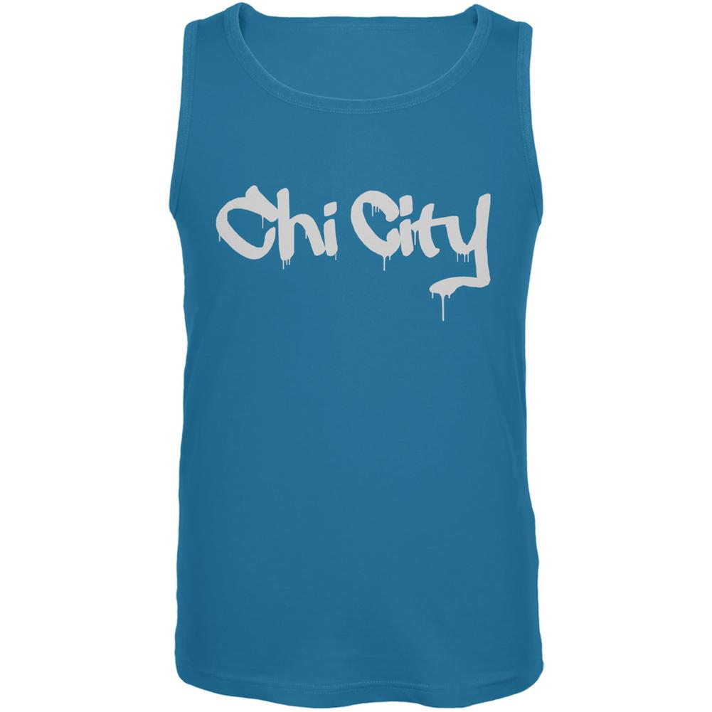 Chicago Chi City Graffiti Turquoise Adult Tank Top Men's Tank Tops Old Glory LG Blue 