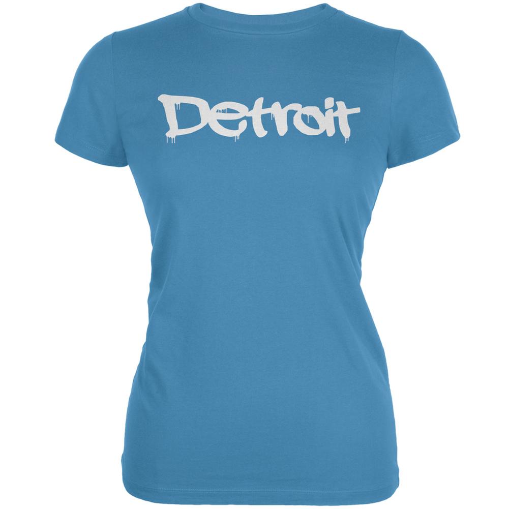 Detroit Graffiti Aqua Juniors Soft T-Shirt Juniors T-Shirts Old Glory LG Blue 