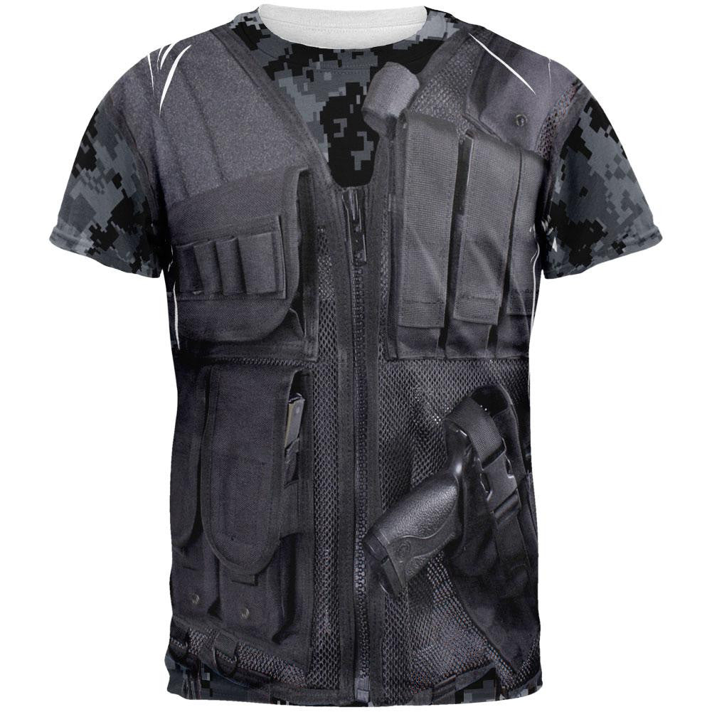 Urban Camo Police Tactical Vest All Over Adult T-Shirt Men's T-Shirts Old Glory 2XL Multi 