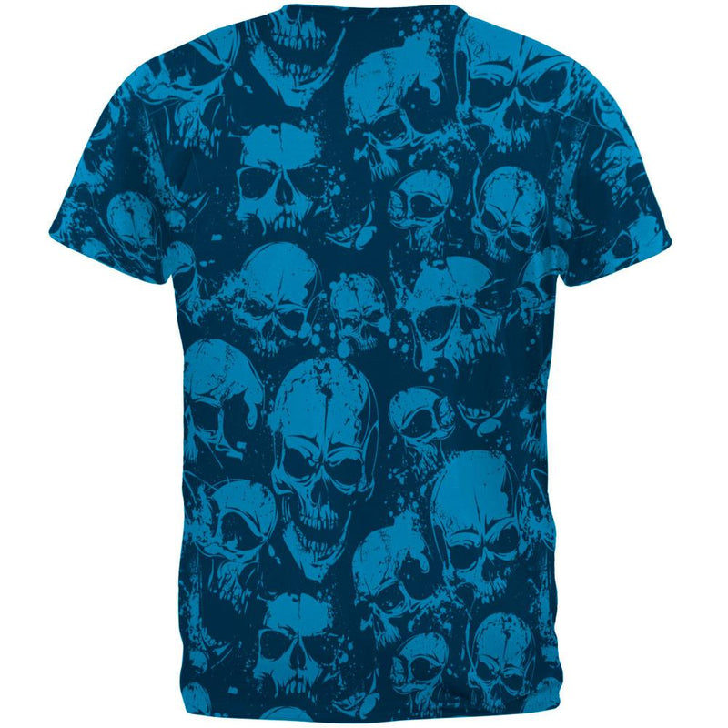 Blue Angry Skulls All Over Sapphire Blue Adult T-Shirt Men's T-Shirts Old Glory   