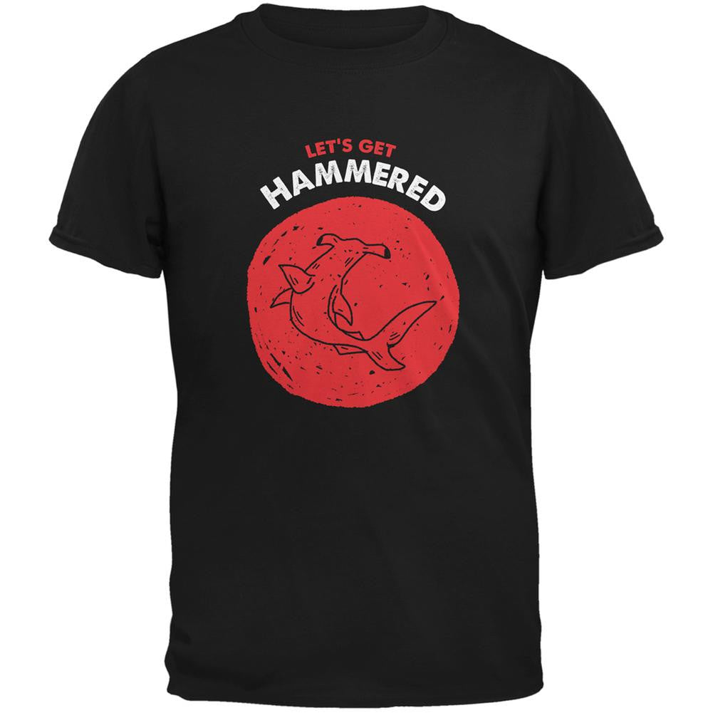 Let's Get Hammered Shark Black Adult T-Shirt Men's T-Shirts Old Glory SM Black 
