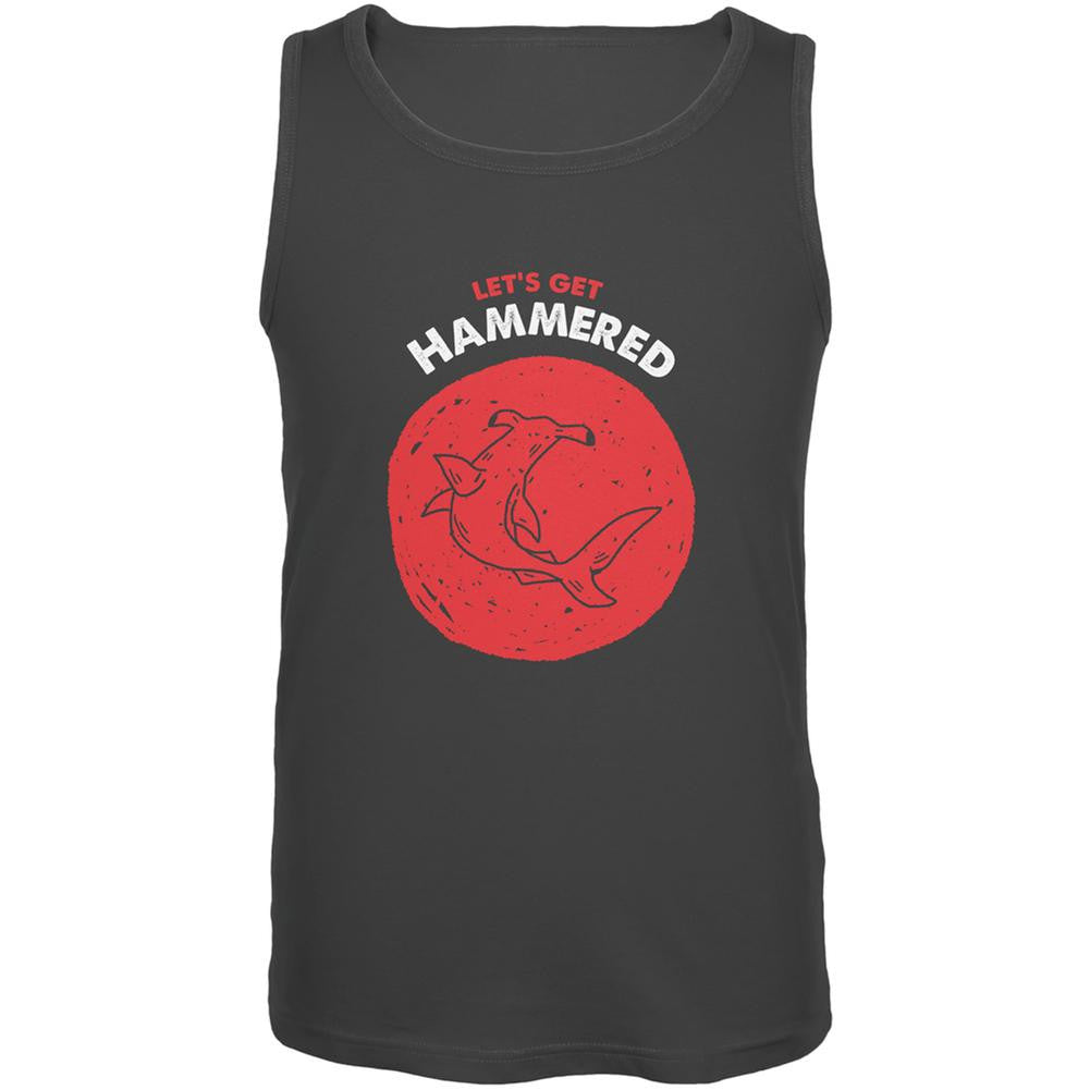 Let's Get Hammered Shark Charcoal Grey Adult Tank Top Men's Tank Tops Old Glory SM Grey