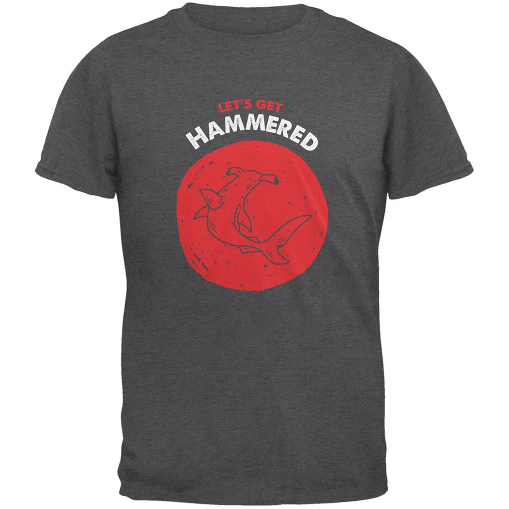 Let's Get Hammered Shark Dark Heather Adult T-Shirt Men's T-Shirts Old Glory SM Grey 