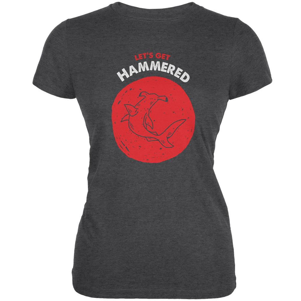 Let's Get Hammered Shark Dark Heather Juniors Soft T-Shirt Juniors T-Shirts Old Glory SM Grey 