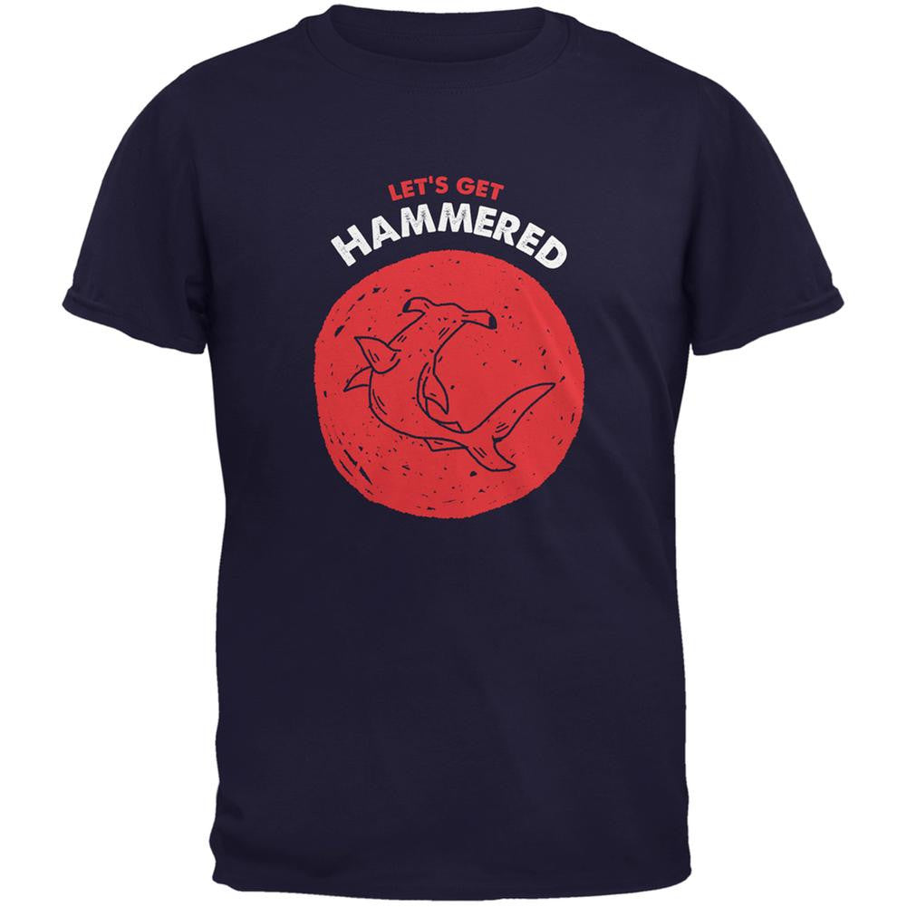 Let's Get Hammered Shark Navy Adult T-Shirt Men's T-Shirts Old Glory SM Blue 