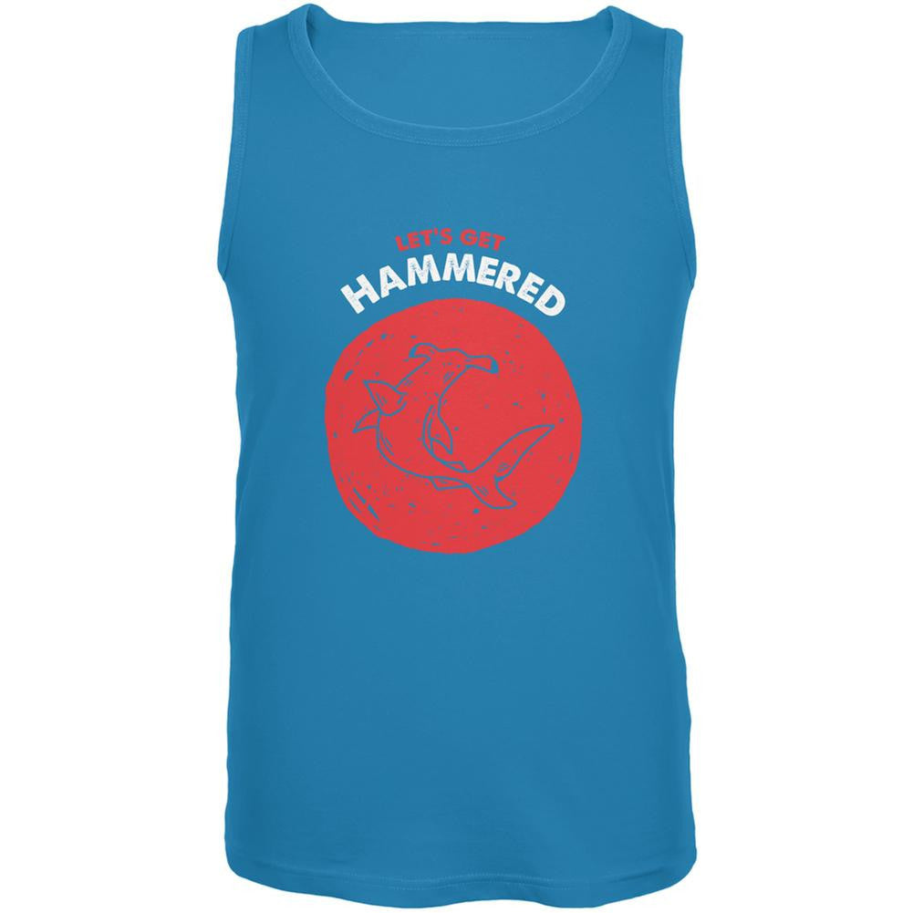 Let's Get Hammered Shark Turquoise Adult Tank Top Men's Tank Tops Old Glory SM Blue 