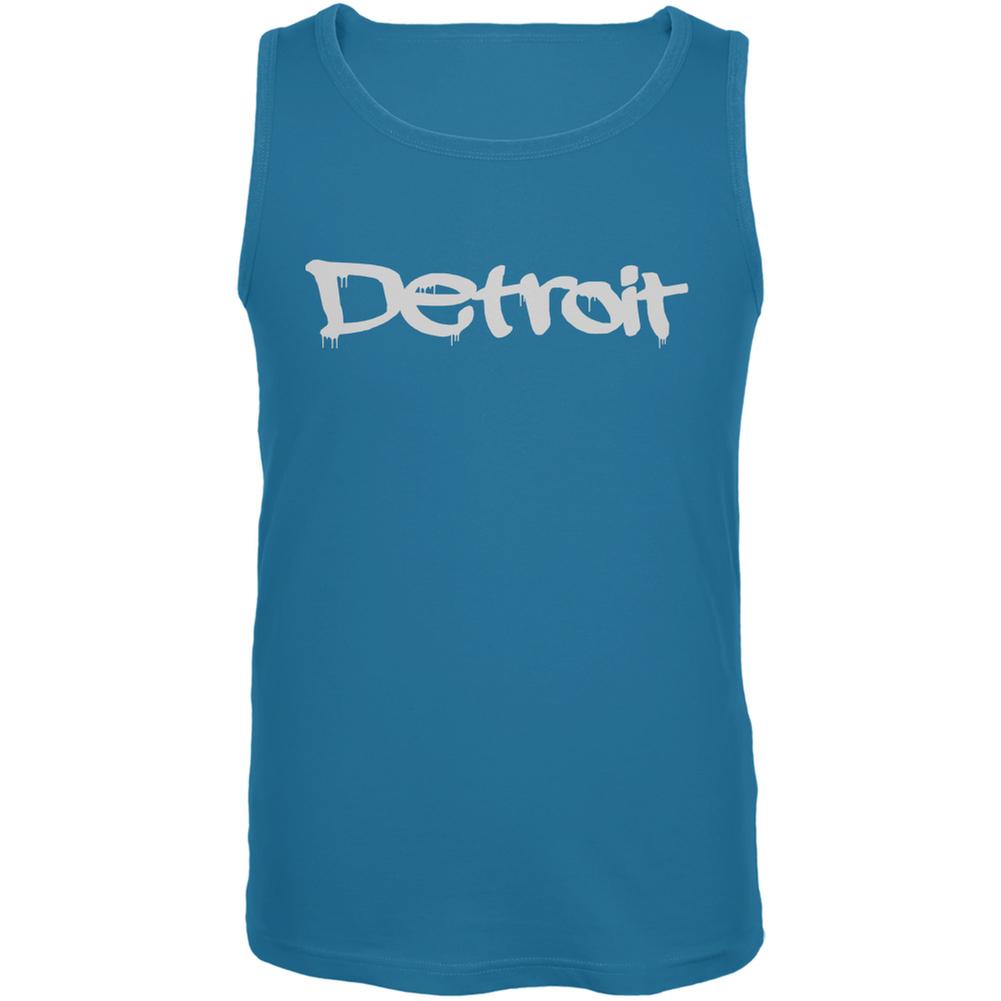 Detroit Graffiti Turquoise Adult Tank Top Men's Tank Tops Old Glory LG Blue 