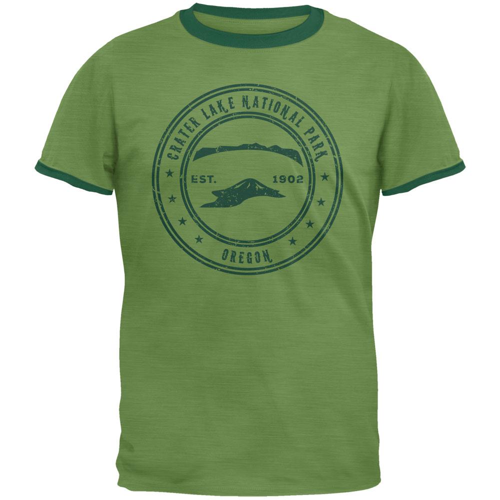 Crater Lake National Park Vintage Heather Green Men's Ringer T-Shirt Men's T-Shirts Old Glory 2XL Green 