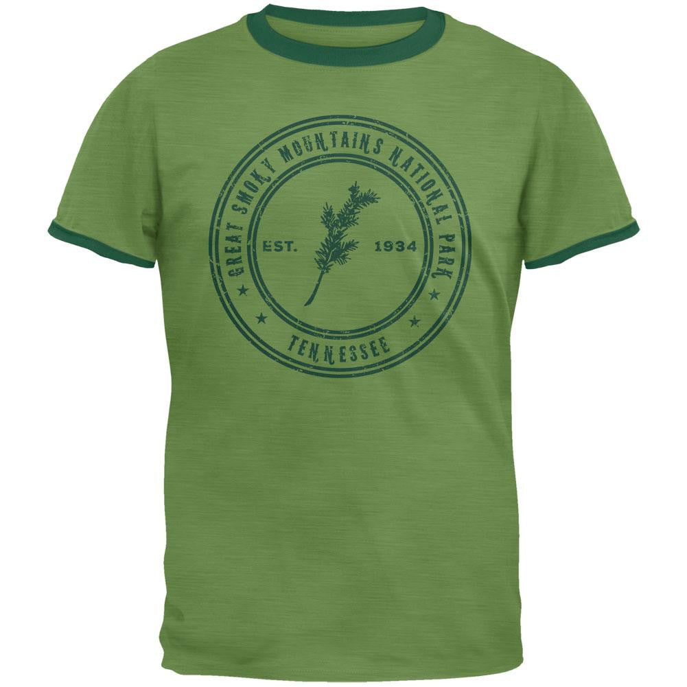 Smoky Mtns National Park Vintage Heather Green Men's Ringer T-Shirt Men's T-Shirts Old Glory 2XL Green 