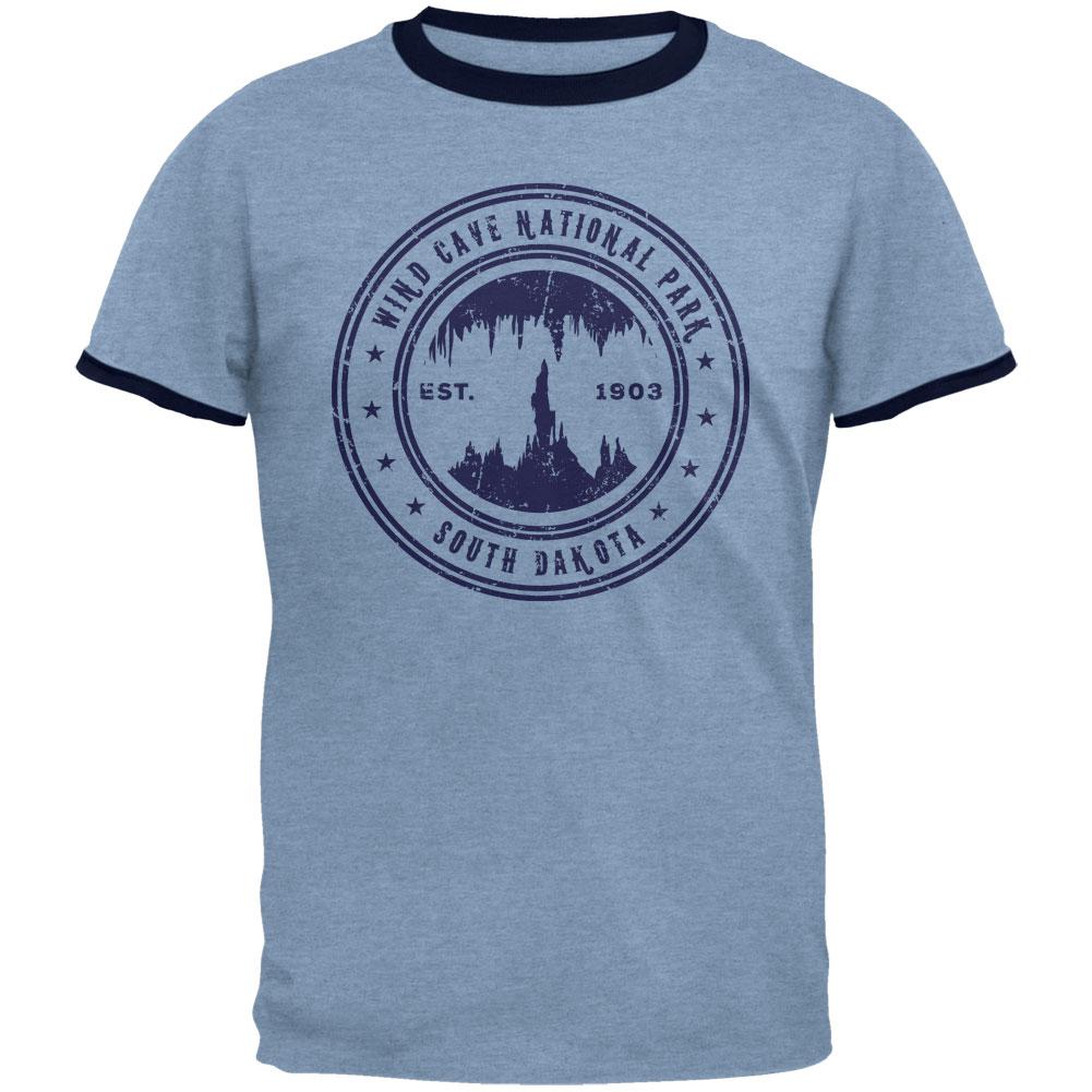 Wind Cave National Park Vintage Heather Blue-Navy Men's Ringer T-Shirt Men's T-Shirts Old Glory MD Blue 