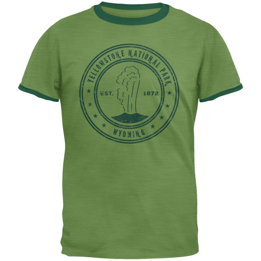 Yellowstone National Park Vintage Heather Green Men's Ringer T-Shirt Men's T-Shirts Old Glory 2XL Green 