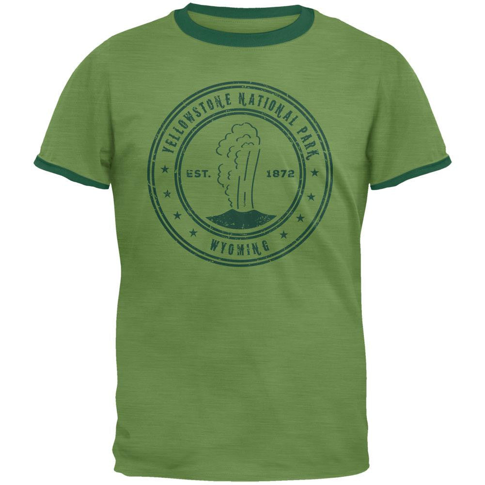 Yellowstone National Park Vintage Heather Green Men's Ringer T-Shirt Men's T-Shirts Old Glory 2XL Green 